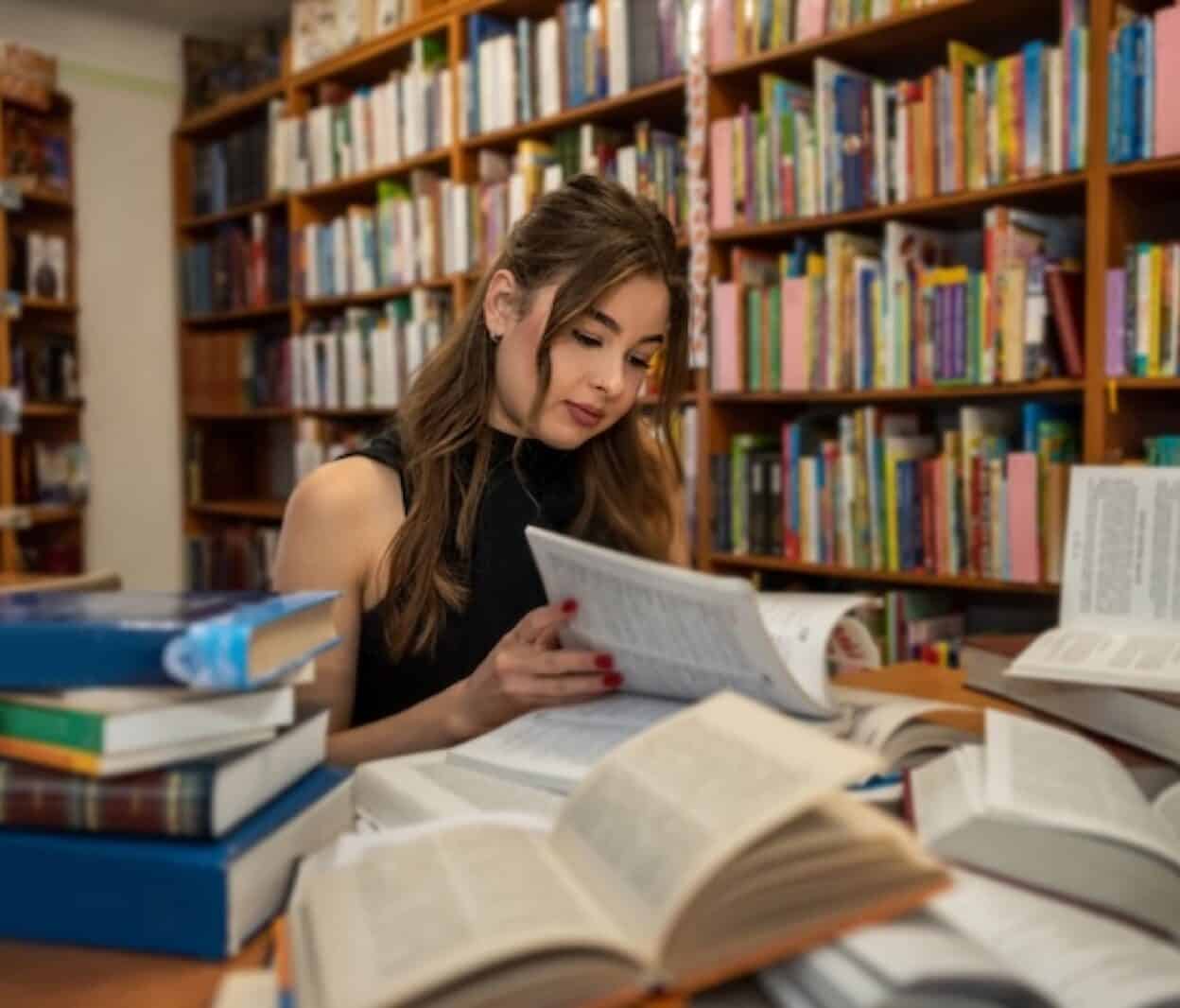 Student studying in a library