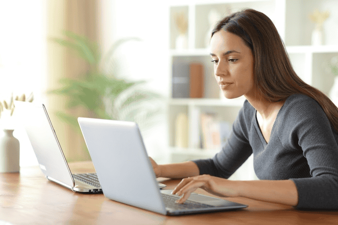 Student working on a laptop
